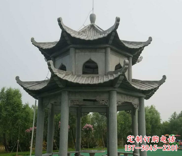 无锡大理石双层凉亭石雕