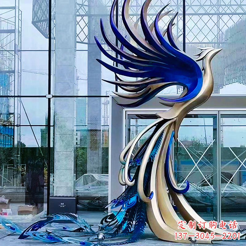 无锡精美彩绘不锈钢孔雀雕塑