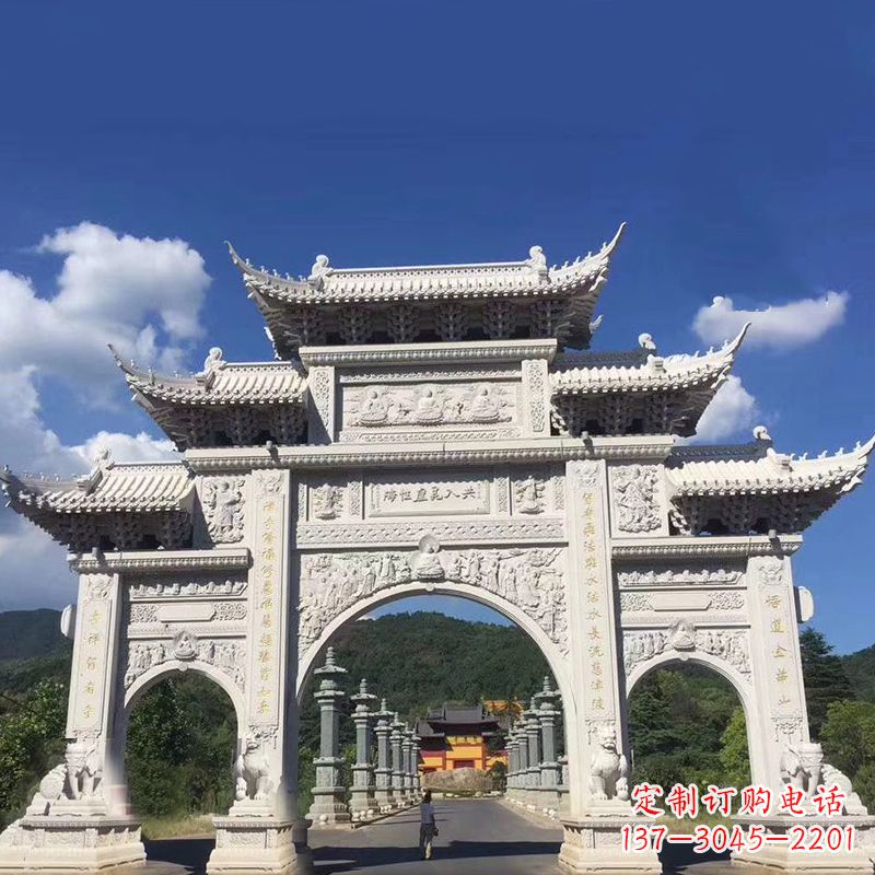 无锡大型汉白玉景区大门石雕牌楼雕塑