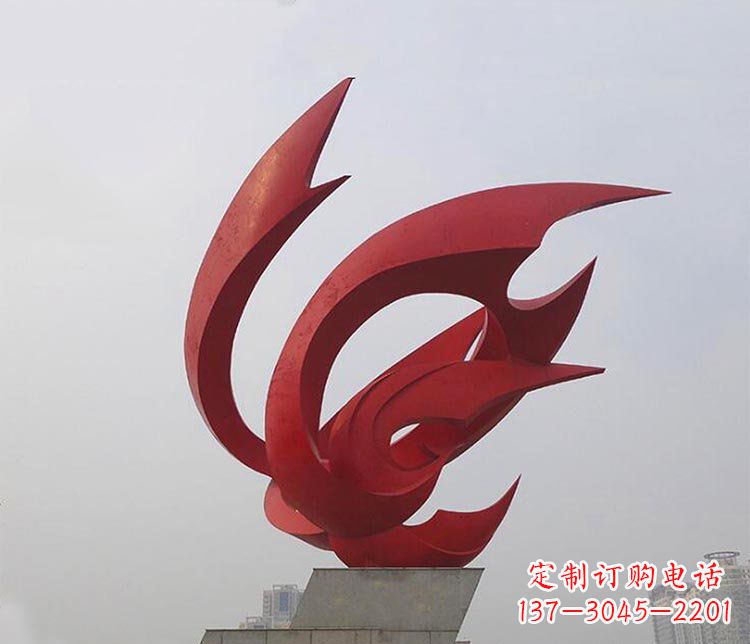 无锡大型红色抽象凤凰广场景观不锈钢雕塑