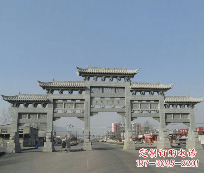 无锡大型五门石雕牌坊 (2)