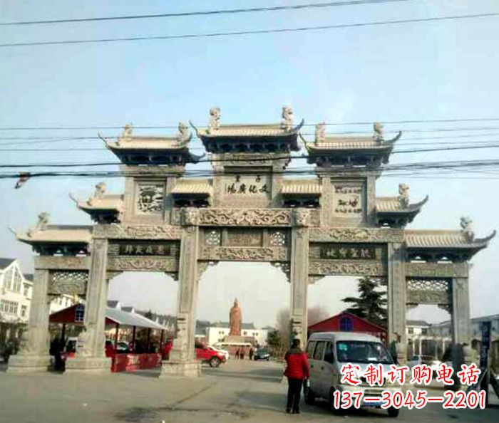 无锡大型五门石雕牌坊 (3)