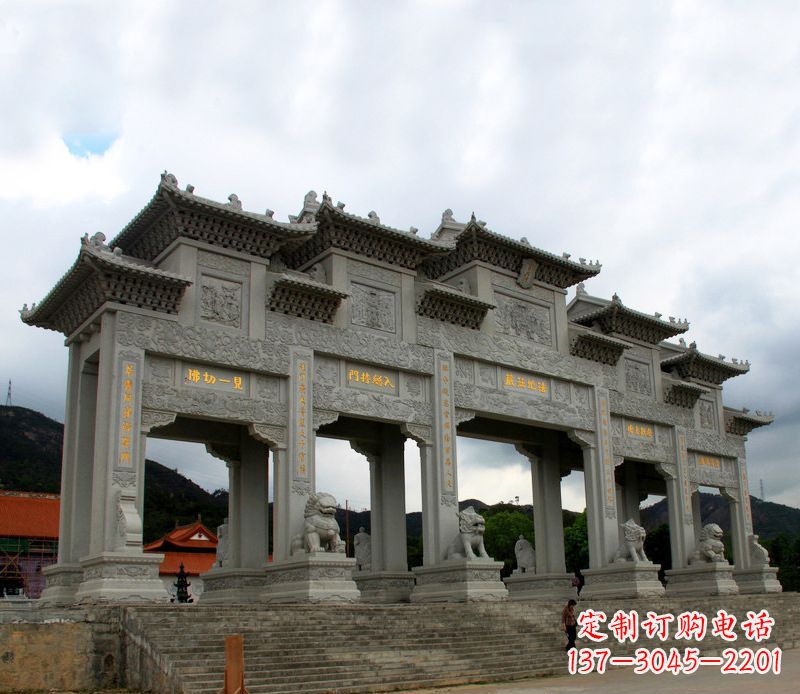 无锡具有传统文化特色的大型五门石雕牌楼雕塑
