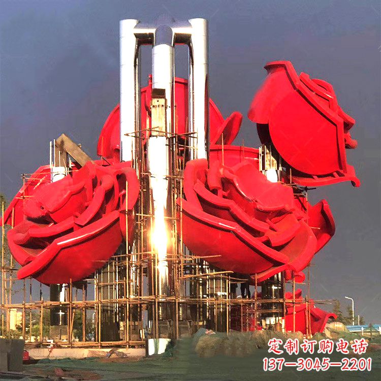 无锡大型不锈钢玫瑰园林雕塑