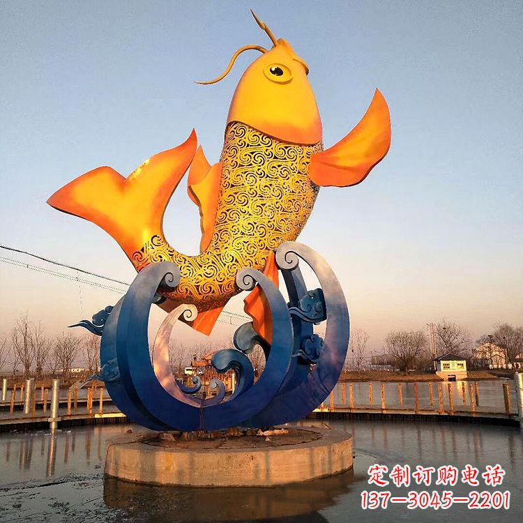 无锡大型鱼跃雕塑不锈钢景观雕塑-公园景区水景动物雕塑