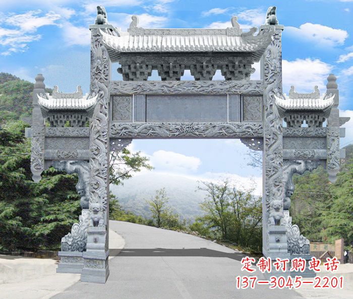 无锡单门村口石雕牌坊 (3)