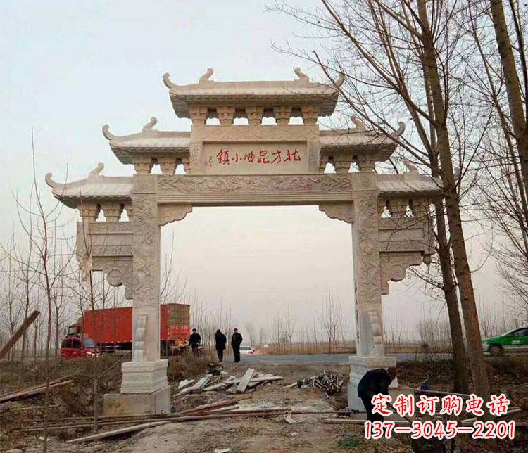 无锡单门大理石牌坊石雕_2