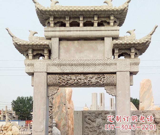 无锡单门大理石牌坊石雕