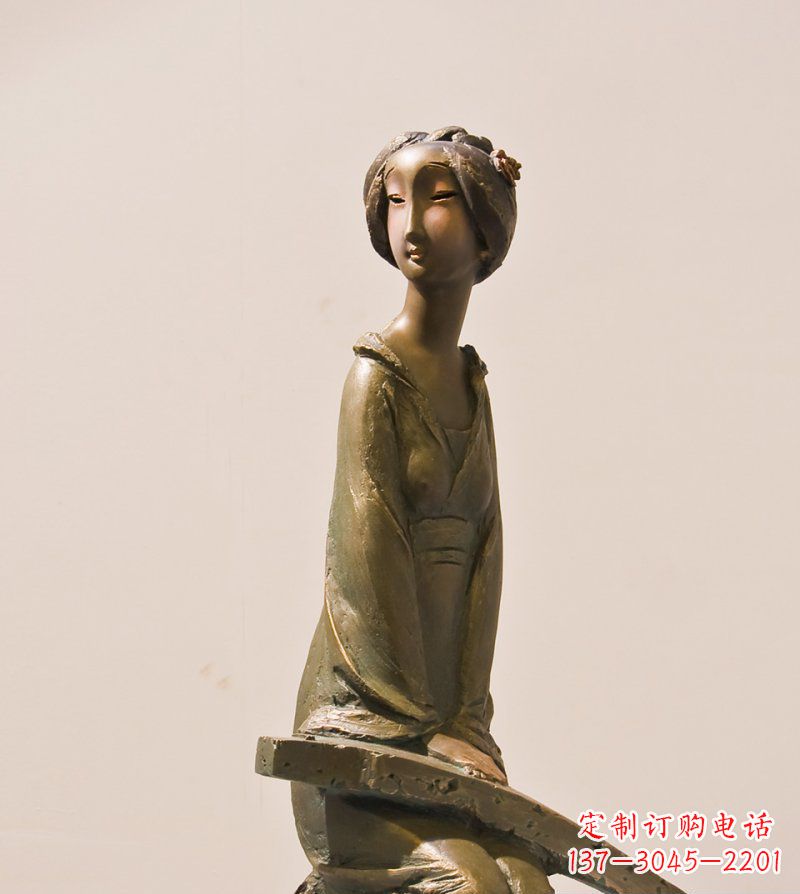 无锡古筝女人铜雕古代人物雕塑
