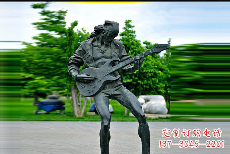 无锡弹吉他的人物公园景观铜雕摆件