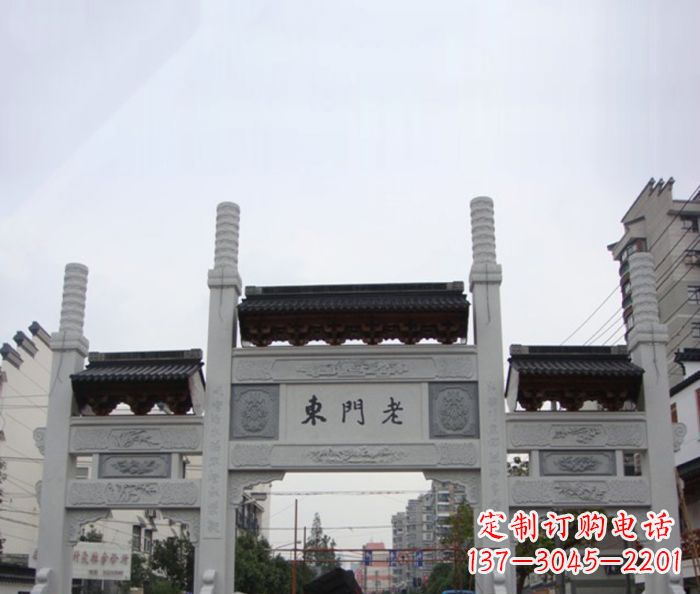 无锡精美三门石牌坊雕塑