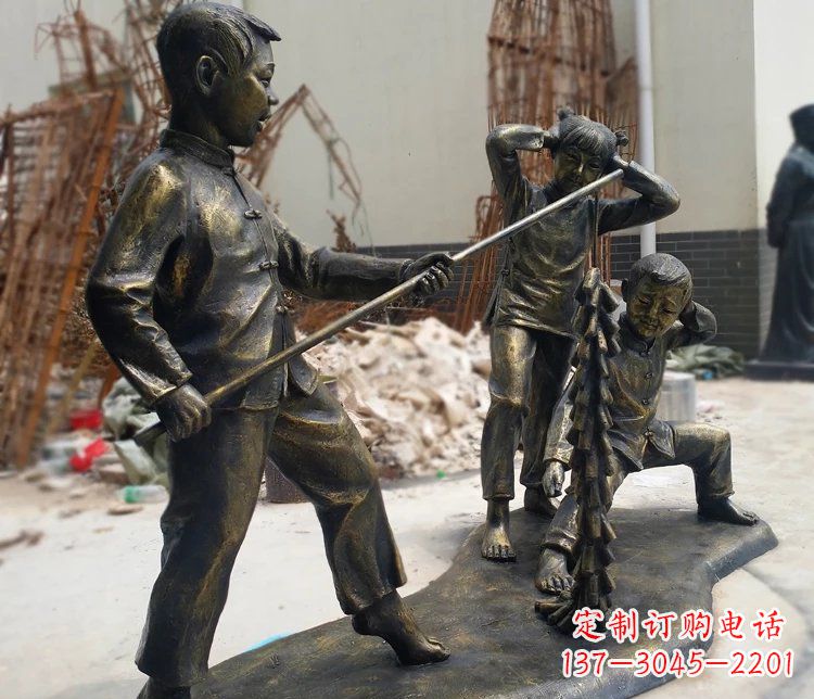无锡儿童放鞭炮庭院景观铜雕塑