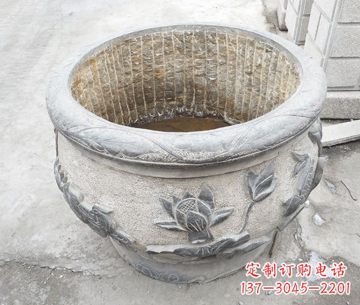 无锡仿古荷花鲤鱼雕塑石水缸