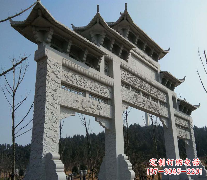 无锡仿古三门牌坊景观石雕