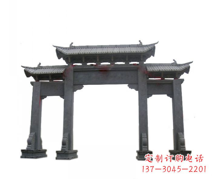无锡仿古三门牌坊石雕 (7)