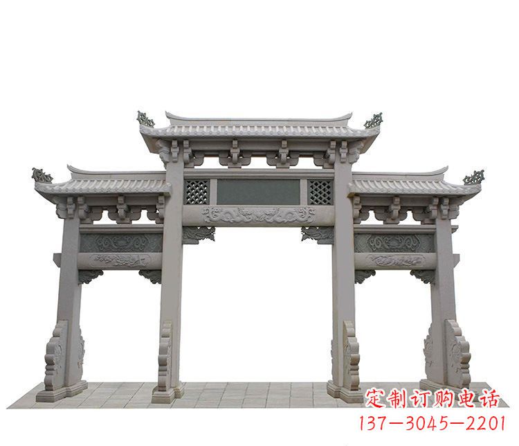 无锡精美仿古三门牌坊石雕