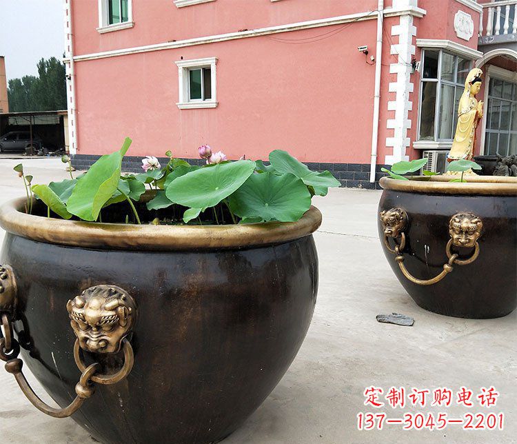 无锡仿古狮子头水缸铜雕塑 (2)