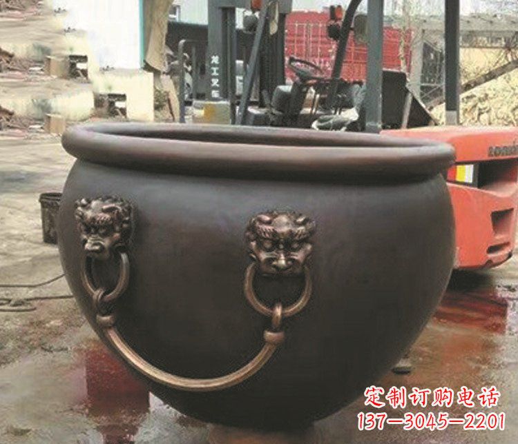无锡仿古狮子头水缸铜雕塑 (3)