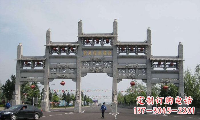 无锡仿古五门石雕牌坊 (2)