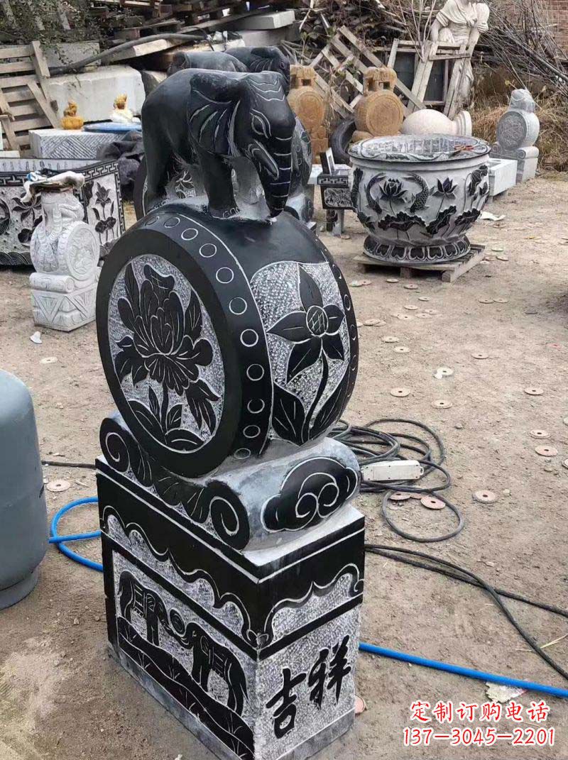 无锡传统工艺小象抱鼓石雕塑