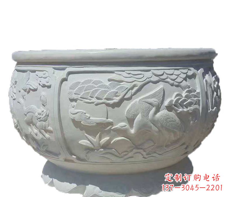无锡仿古鱼缸石雕花盆摆件