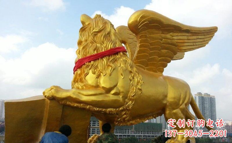 无锡仿铜飞狮玻璃钢动物雕塑