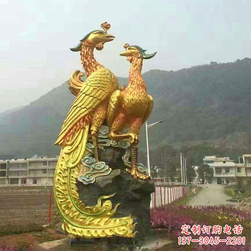 无锡瑞鸟凤凰鎏金雕塑,点缀公园景区
