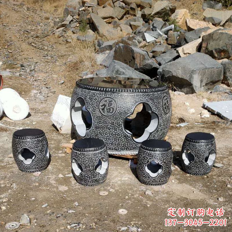 无锡福字青石桌凳雕塑