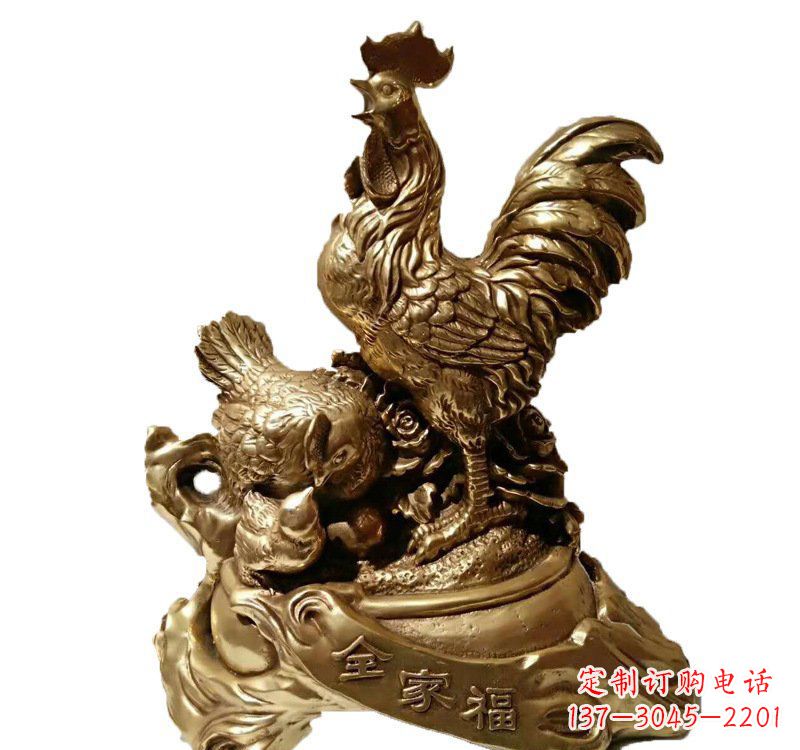 无锡匠心工艺 公鸡全家福铜雕塑