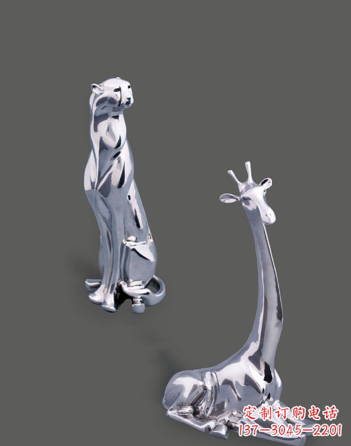 无锡公园不锈钢豹子长颈鹿动物雕塑