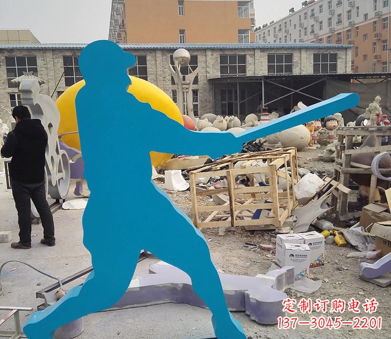 无锡公园不锈钢打棒球雕塑2