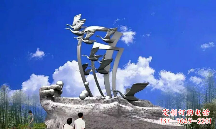 无锡艺术家手工制作的不锈钢飞翔天鹅雕塑
