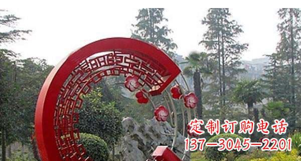 无锡灵动奔放的不锈钢和梅花圆环雕塑