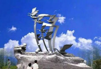无锡艺术家手工制作的不锈钢飞翔天鹅雕塑