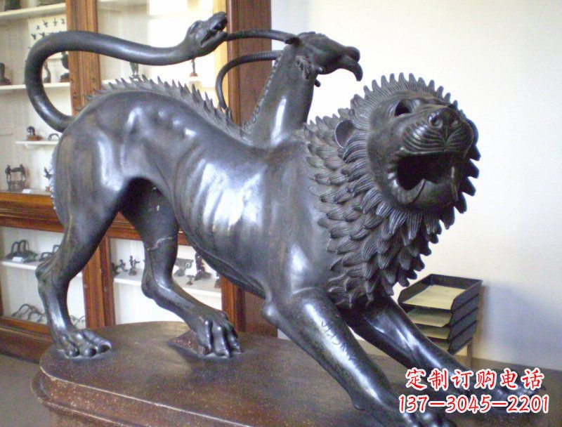 无锡公园抽象狮子蛇和羚羊动物景观铜雕