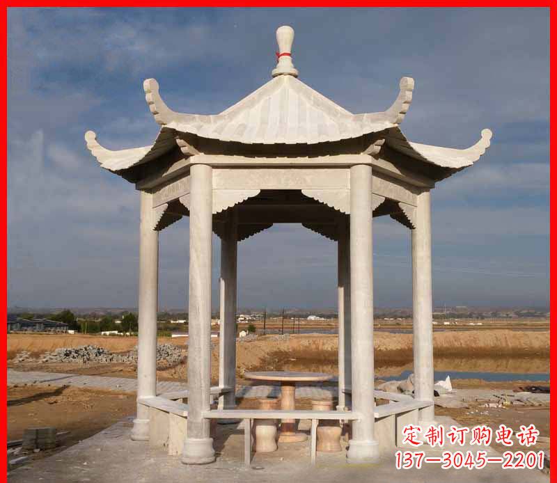无锡公园大理石六角石雕凉亭 (2)