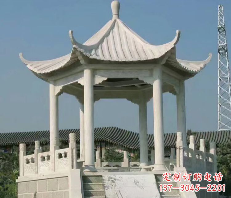 无锡极具视觉冲击力的大理石六角石凉亭雕塑