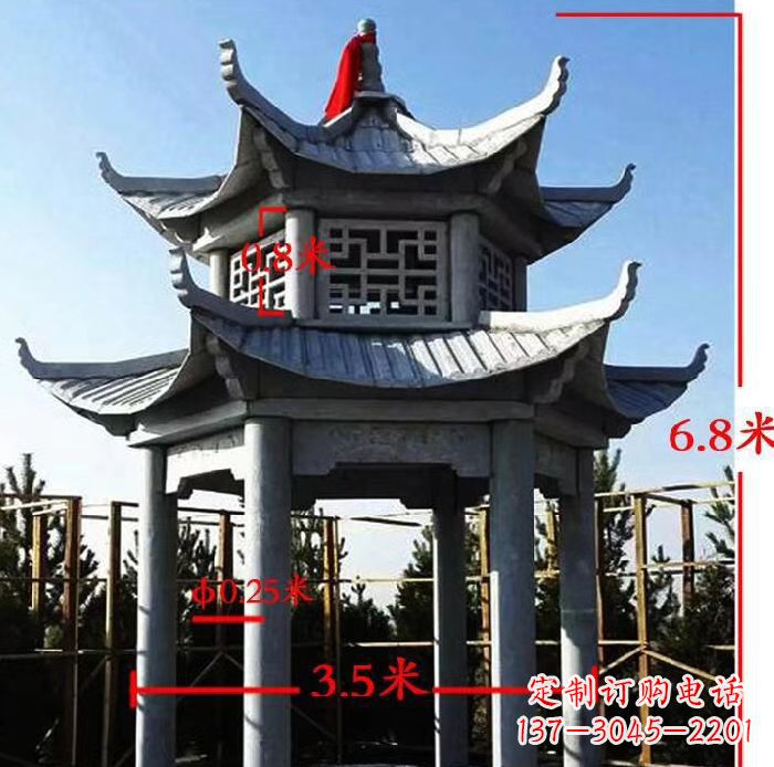无锡杰出的大理石六角石双层凉亭雕塑