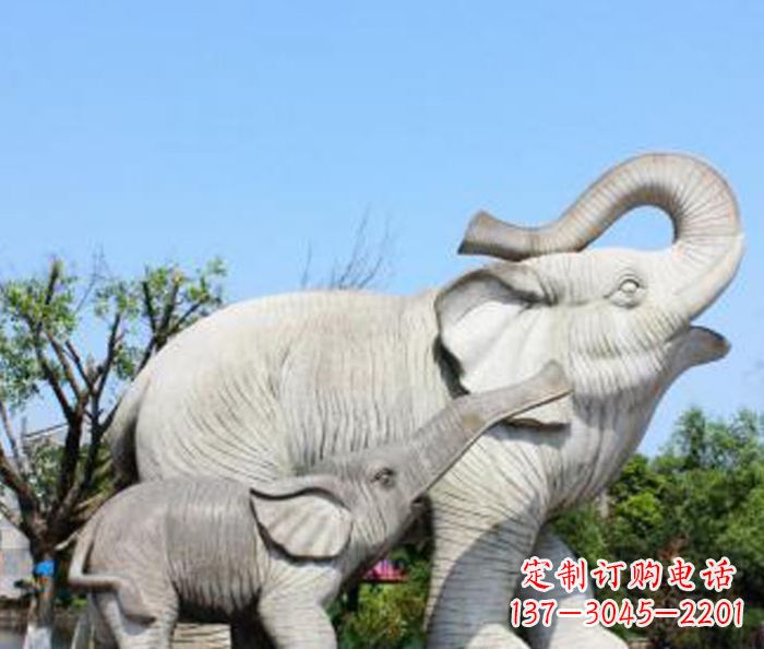 无锡公园动物大理石母子象石雕