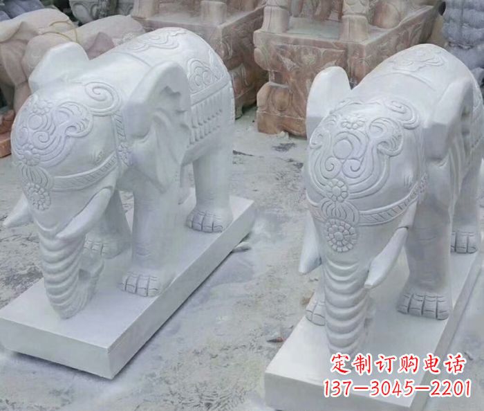 无锡公园动物汉白玉招财大象石雕 (2)