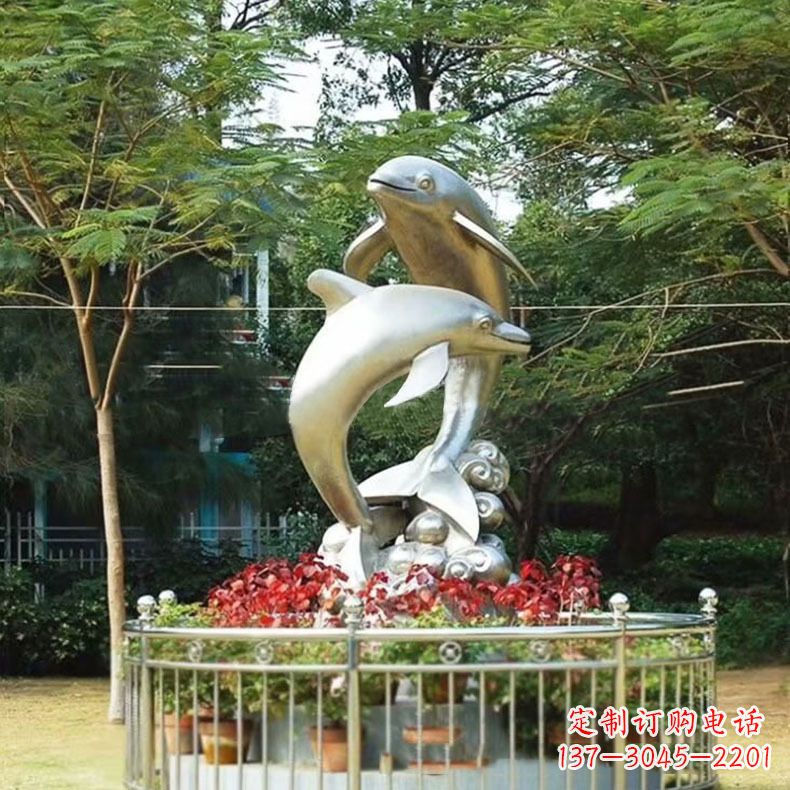 无锡公园动物海豚不锈钢景观雕塑