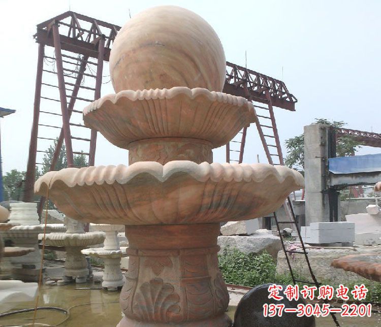 无锡公园风水球晚霞红双层喷泉石雕