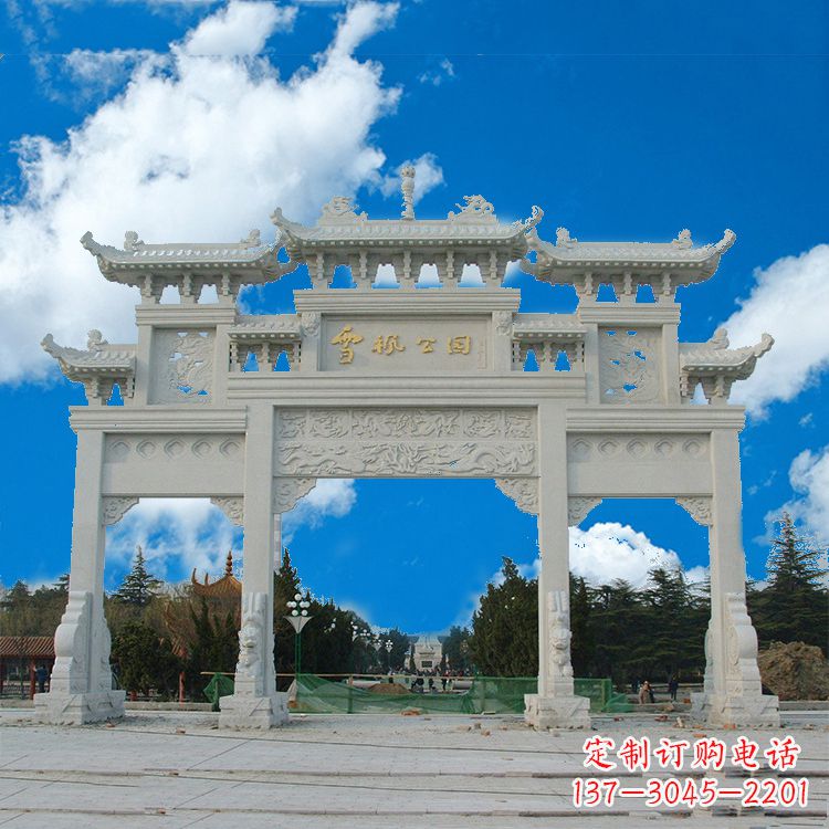 无锡传承历史的精美汉白玉三门牌楼雕塑