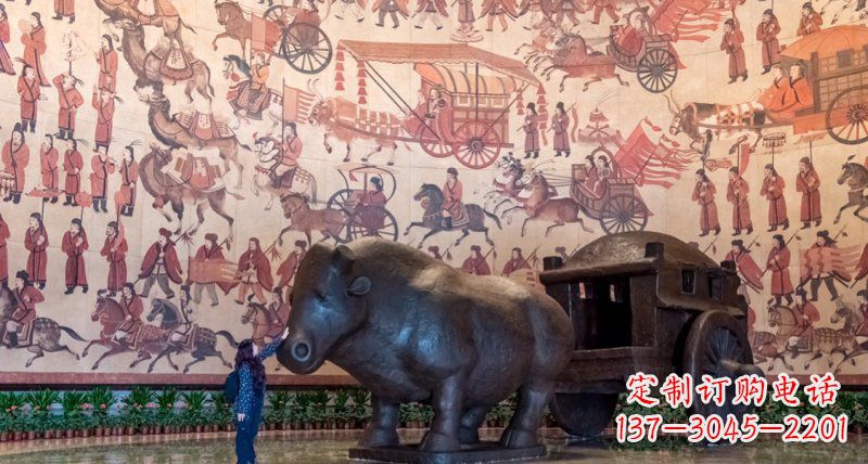 无锡传统风格铜河马拉车景观雕塑