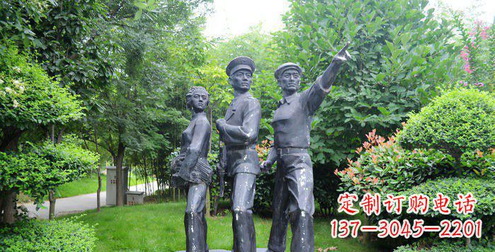 无锡公园解放军和男孩女孩人物铜雕