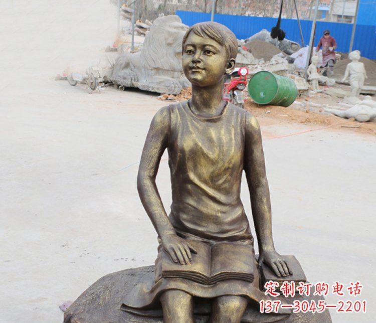 无锡公园景观摆件看书的女孩铜雕