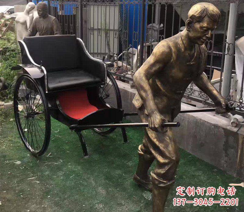 无锡公园景观车夫人物铜雕