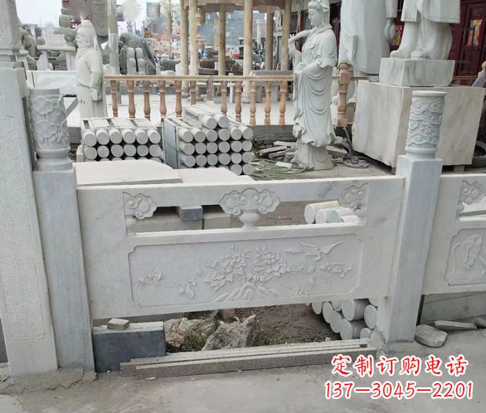 无锡汉白玉牡丹花浮雕石栏板雕塑