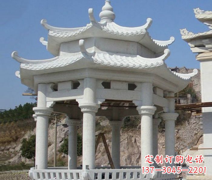 无锡公园景观汉白玉石雕凉亭