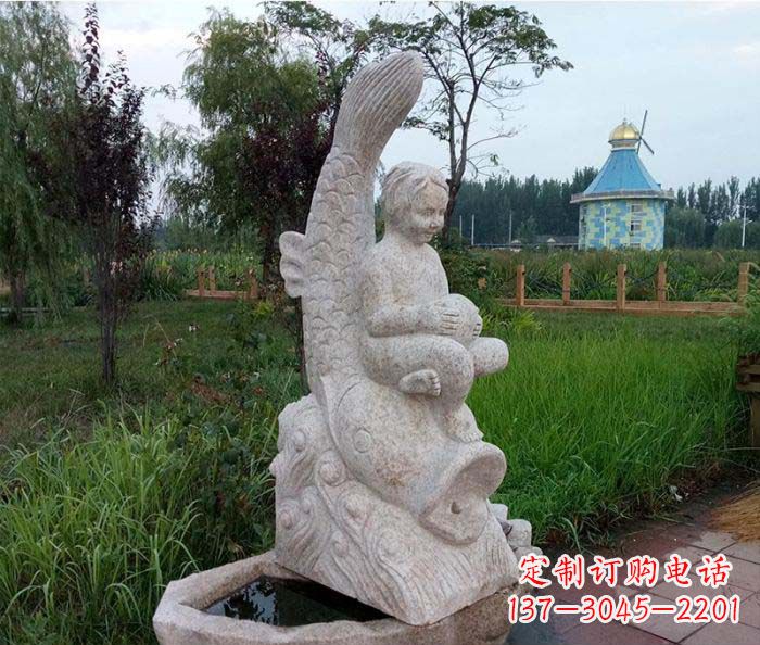 无锡公园景观石雕鱼喷泉 (2)
